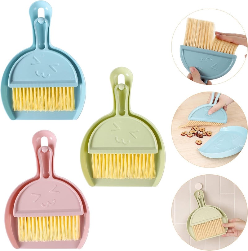 JIBOLAT 3PCS Mini Broom and Dustpan Set for Home, Car, Kitchen, Table, Kids - Durable Plastic Bristles, Handheld, Hangable, 3 Colors - Image 1